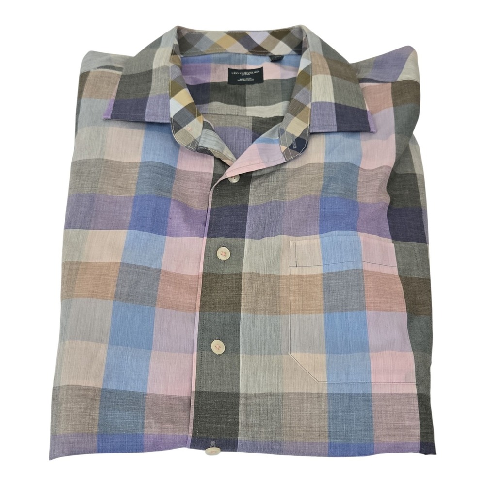 Leo Chevalier Short Sleeve Button Up Colorblock‎ Shirt Men's Size XL